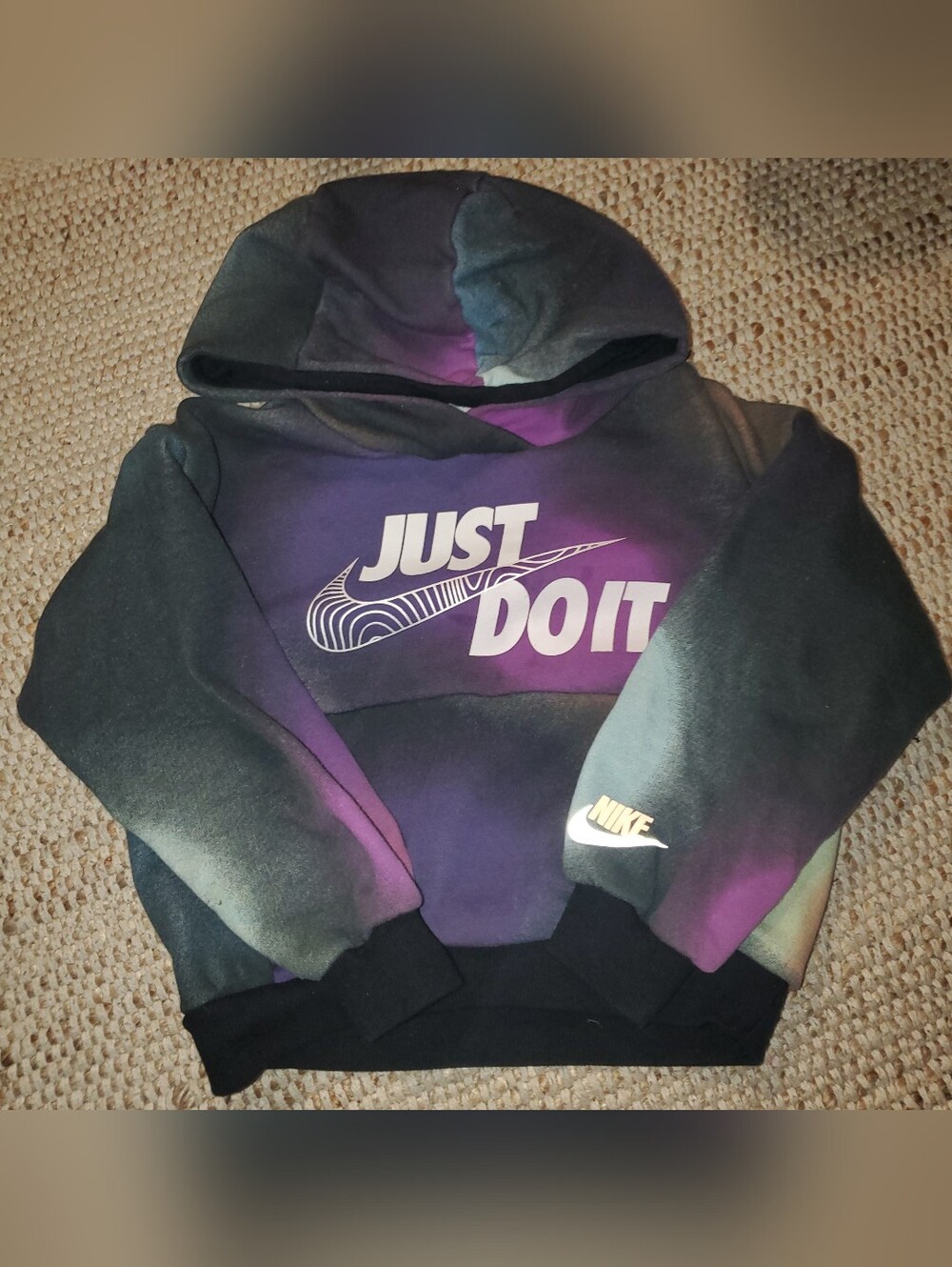 Nike Kids Purple Black Tie-Dye 'Just Do It' Hoodie Size 5